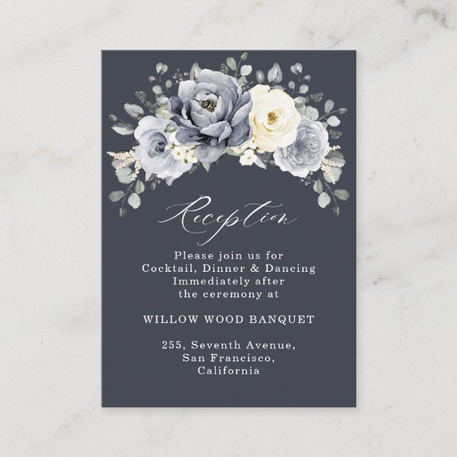 Silver Grey Ivory Floral Winter Rustic Wedding Enc Enclosure Card (Front)