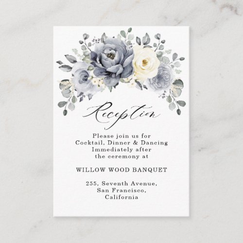 Silver Grey Ivory Floral Winter Rustic Wedding Enclosure Card