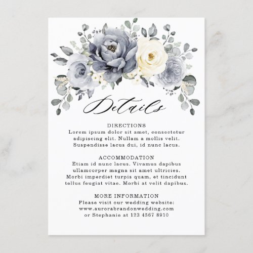 Silver Grey Ivory Floral Winter Rustic Wedding Enclosure Card