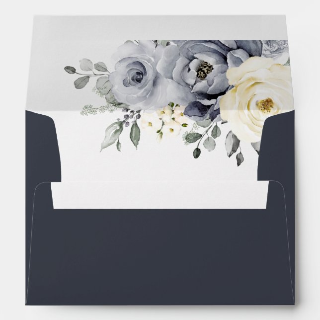 Silver Grey Ivory Floral Winter Rustic Wedding Env Envelope (Back (Bottom))