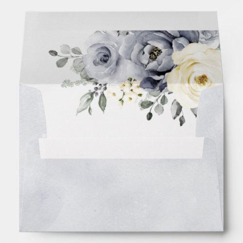 Silver Grey Ivory Floral Winter Rustic Wedding Envelope
