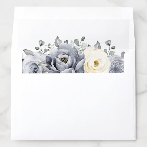 Silver Grey Ivory Floral Winter Rustic Wedding Envelope Liner