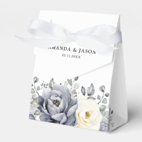 Silver Grey Ivory Floral Winter Rustic Wedding Favor Boxes