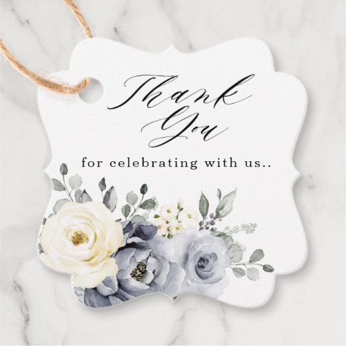 Silver Grey Ivory Floral Winter Rustic Wedding Favor Tags