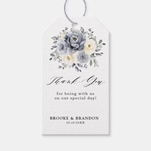 Silver Grey Ivory Floral Winter Rustic Wedding Gift Tags