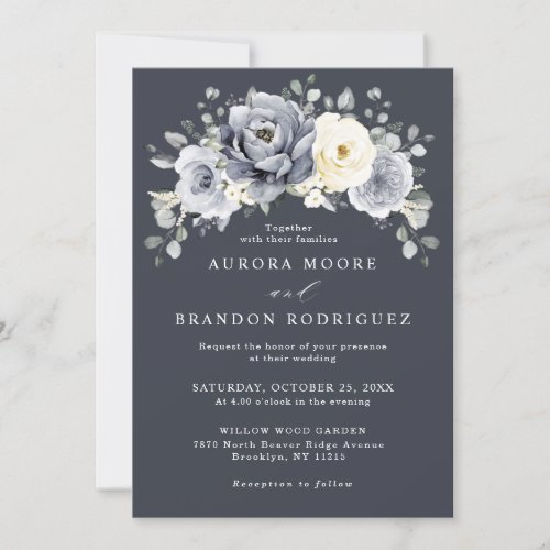 Silver Grey Ivory Floral Winter Rustic Wedding Inv Invitation