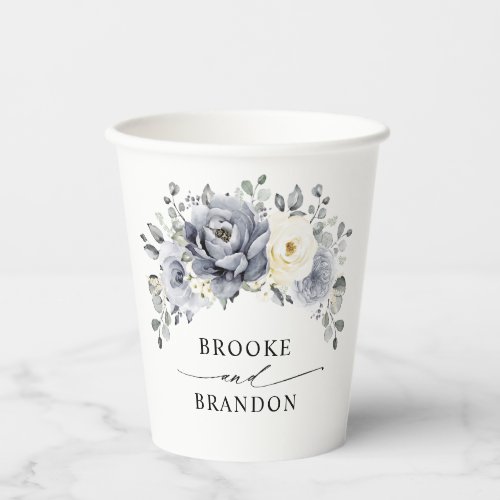 Silver Grey Ivory Floral Winter Rustic Wedding Paper Cups