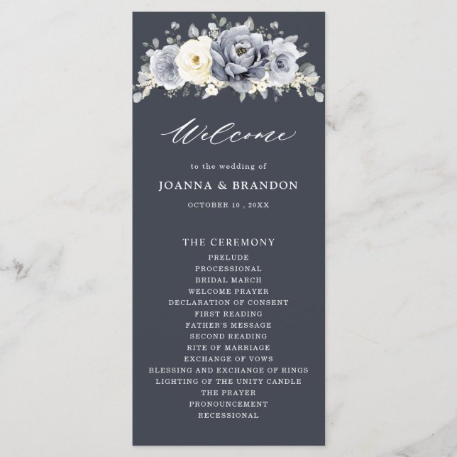 Silver Grey Ivory Floral Winter Rustic Wedding Pro Program (Front)