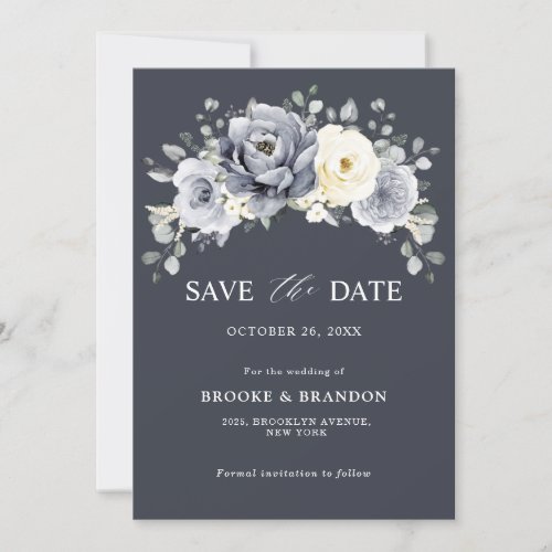 Silver Grey Ivory Floral Winter Rustic Wedding Sav Save The Date