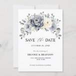 Silver Grey Ivory Floral Winter Rustic Wedding Save The Date<br><div class="desc">Elegant floral winter wedding Save the date card features elegant grey ,  ivory and silver watercolor flower bouquet frosty-hued greenery. Please contact me for any help in customization or if you need any other product with this design.</div>