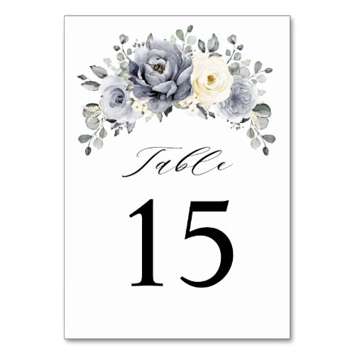 Silver Grey Ivory Floral Winter Rustic Wedding Table Number