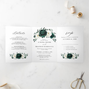 Silver Grey Ivory Floral Winter Rustic Wedding Tri Tri-Fold Announcement
