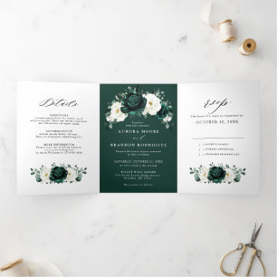 Silver Grey Ivory Floral Winter Rustic Wedding Tri Tri-Fold Announcement