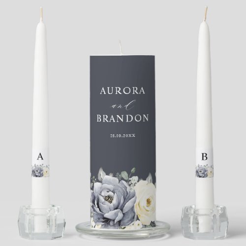 Silver Grey Ivory Floral Winter Rustic Wedding Uni Unity Candle Set