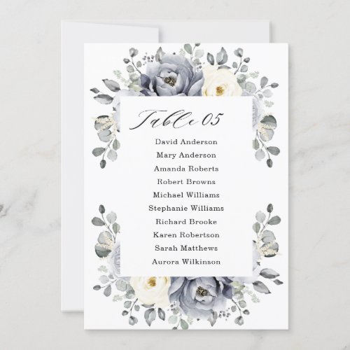 Silver Grey Ivory Floral Winter Seating Chart Invitation