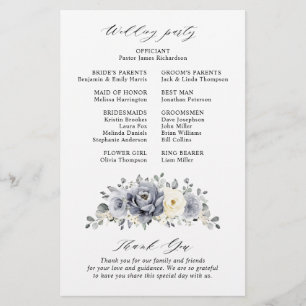 Silver Grey Ivory Floral Winter Wedding Program