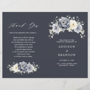 Silver Grey Ivory Floral Winter Wedding Program