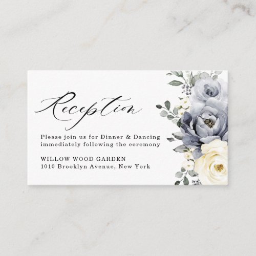 Silver Grey Ivory Floral Winter  Wedding Reception Enclosure Card