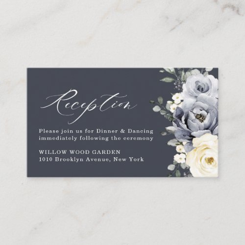 Silver Grey Ivory Floral Winter  Wedding Reception Enclosure Card