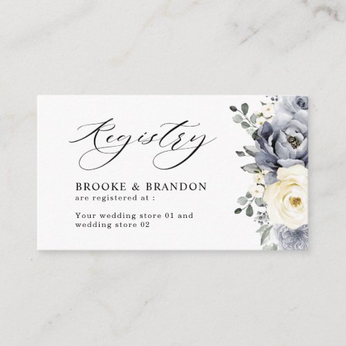 Silver Grey Ivory Floral Winter Wedding Registry Enclosure Card