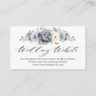 Silver Grey Ivory Floral Winter Wedding Website Enclosure Card