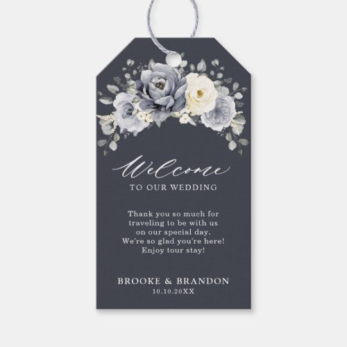 Silver Grey Ivory Floral Winter  Wedding Welcome G Gift Tags