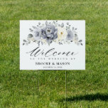 Silver Grey Ivory Floral Winter Wedding Welcome Sign<br><div class="desc">Elegant floral winter wedding welcome sign features elegant grey ,  ivory and silver watercolor flower bouquet frosty-hued greenery. Please contact me for any help in customization or if you need any other product with this design.</div>