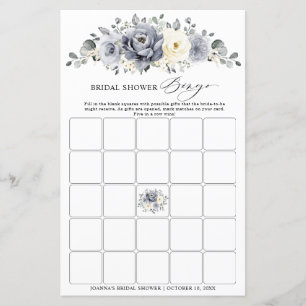 Silver Grey Ivory Winter Boho Bridal Shower Bingo