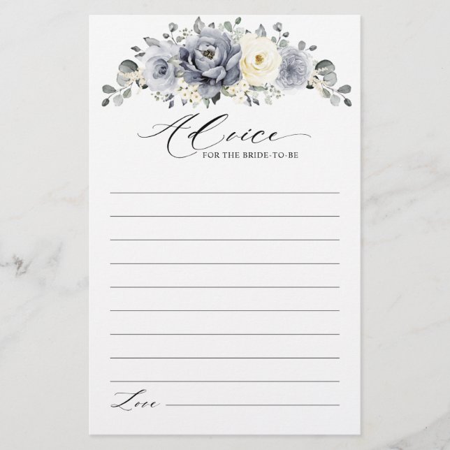 Silver Grey Ivory  Winter Bridal Shower Advice (Front)