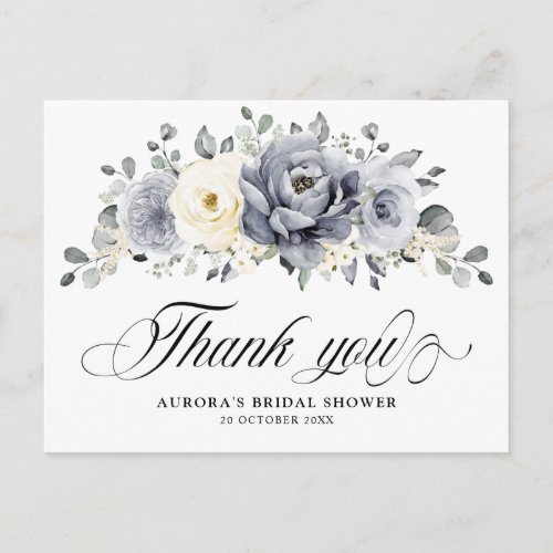 Silver Grey Ivory Winter Bridal Shower Thank You Postcard