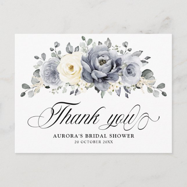 Silver Grey Ivory Winter Bridal Shower Thank You Postcard (Front)