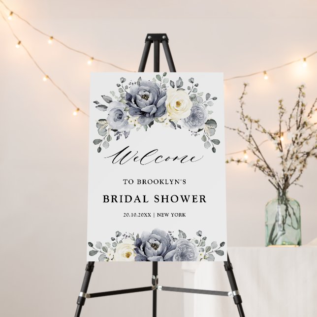Silver Grey Ivory  Winter Bridal Shower Welcome    Foam Board (In Situ (Stand))