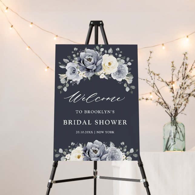 Silver Grey Ivory  Winter Bridal Shower Welcome    Foam Board (In Situ (Stand))