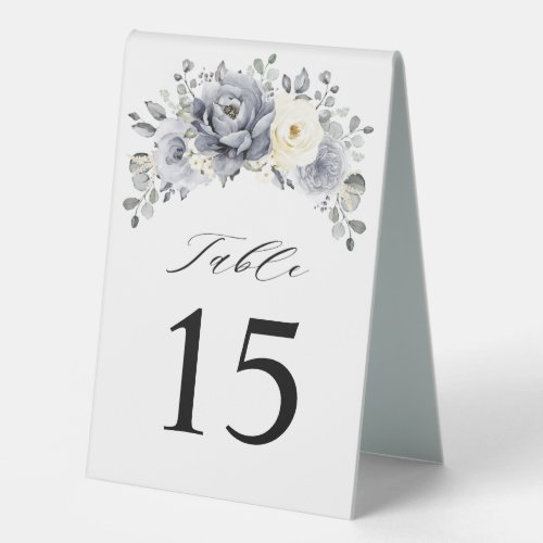 Silver Grey Ivory  Winter Wedding Table Number     Table Tent Sign