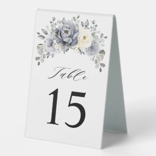 Silver Grey Ivory  Winter Wedding Table Number     Tent