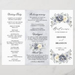 Silver Grey Ivory Winter Wedding Tri-Fold Program<br><div class="desc">Elegant floral winter wedding Tri-fold program card features elegant grey ,  ivory and silver watercolor flower bouquet frosty-hued greenery. Please contact me for any help in customization or if you need any other product with this design.</div>
