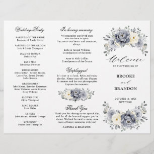 Silver Grey Ivory Winter Wedding Tri-Fold Program