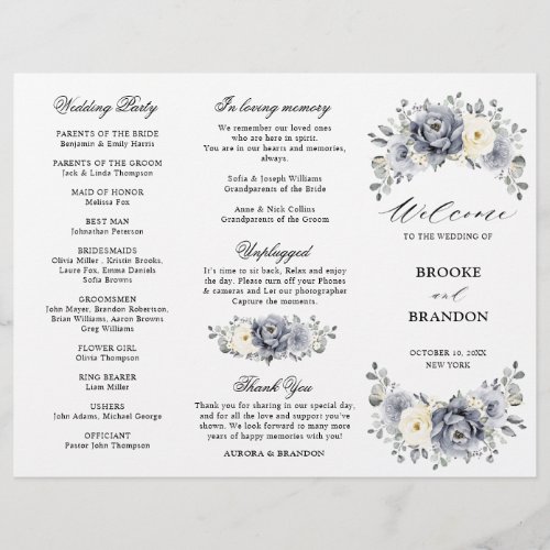 Silver Grey Ivory Winter Wedding Tri_Fold Program 