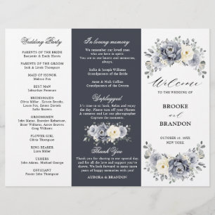 Silver Grey Ivory Winter Wedding Tri-Fold Program