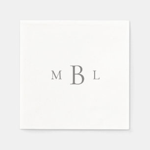 Silver/Grey Large Monogram White Wedding Cocktail Napkins