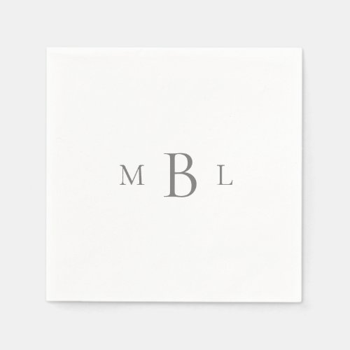 SilverGrey Large Monogram White Wedding Cocktail  Napkins