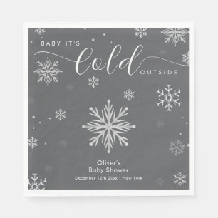 Silver Grey Magical Winter Snowflake Baby Shower Napkins