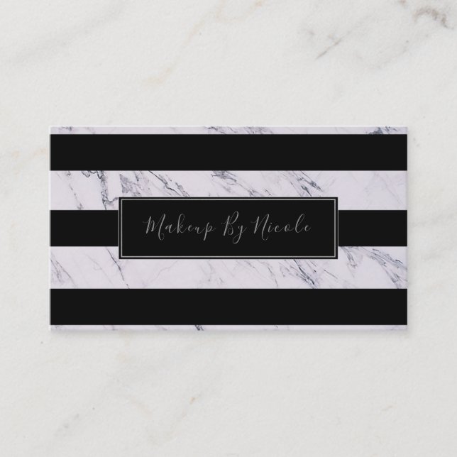 Silver Grey Marble Black Stripes Chic Modern Glam Business Card (Front)