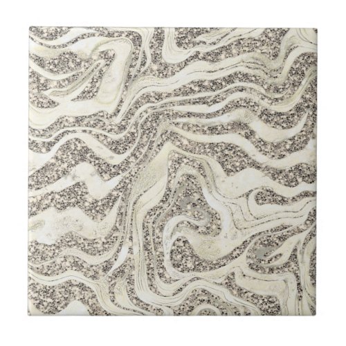  Silver Grey Marbly Glitter Cute Girly Glam Classy Ceramic Tile