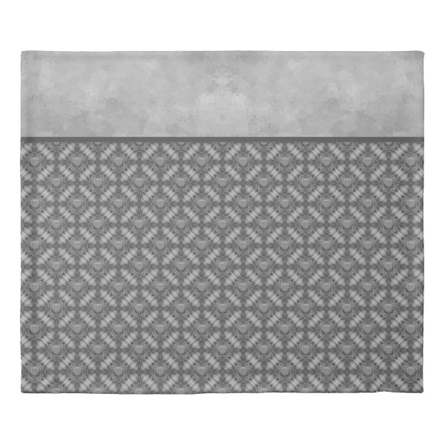 Silver Grey Metal Flowers with Gems Pattern Duvet Cover (Front)