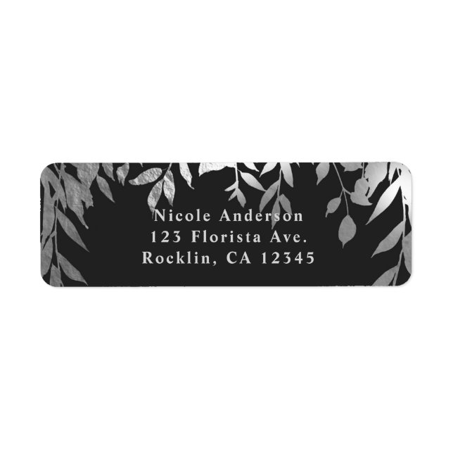 Silver & Grey Modern Glam Botanical Leaves Wedding Label (Front)