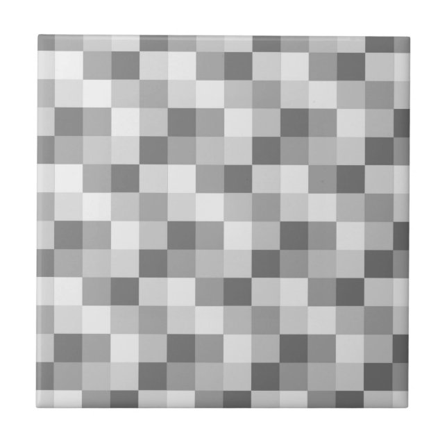 Silver Grey Monochrome Checkered Pattern Ceramic Tile (Front)