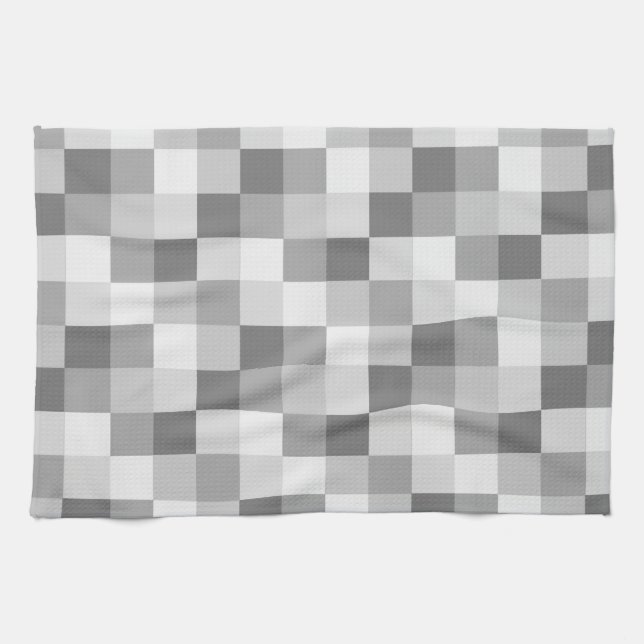 Silver Grey Monochrome Checkered Pattern Towel (Horizontal)