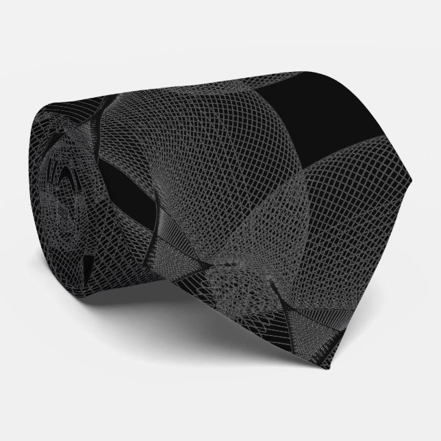 Silver Grey on Black Geometric Infinity Sheer Fine Neck Tie (Rolled)