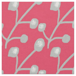 Silver Grey Patterned Foliage on Bright Pink Red Fabric